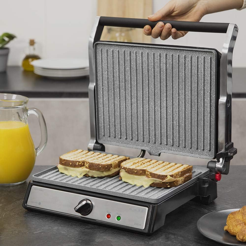 Cecotec - Rock’nGrill 2400 UltraRapid - plaques pierre, 2400W, ouverture 180°