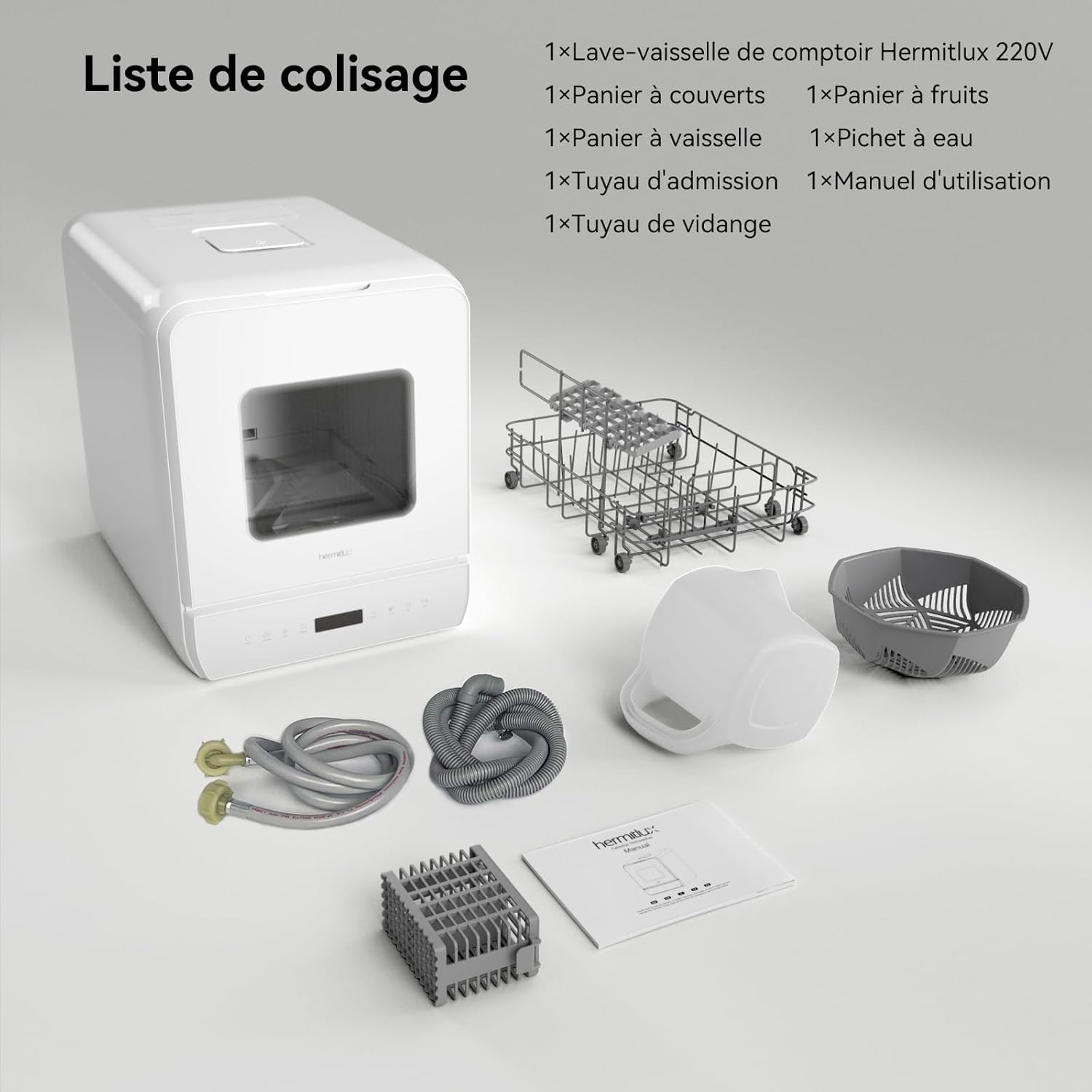 Hermitlux - Mini lave-vaisselle compact, 5 couverts, réservoir 5L, 6+1 programmes