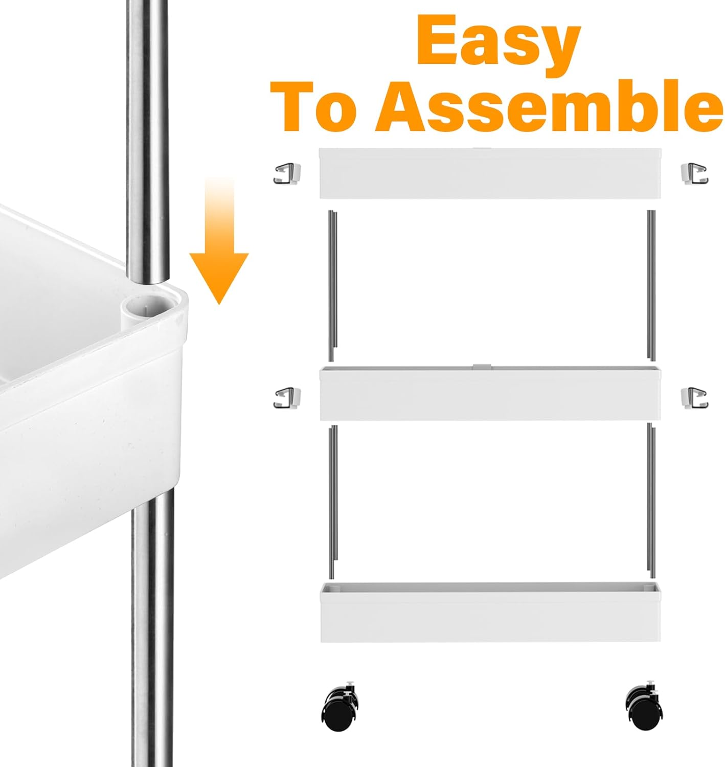 Desserte à roulettes - chariot 3 niveaux, mobile 60x40x22cm, espaces étroits