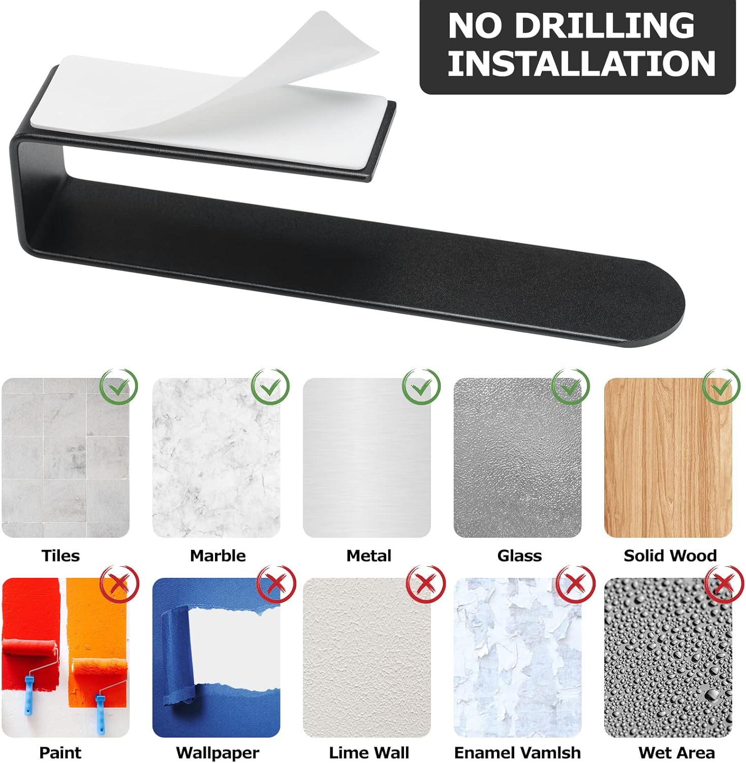 BillyBath - porte-serviettes lot de 2 - 20 cm - fixation adhésive ou perçage