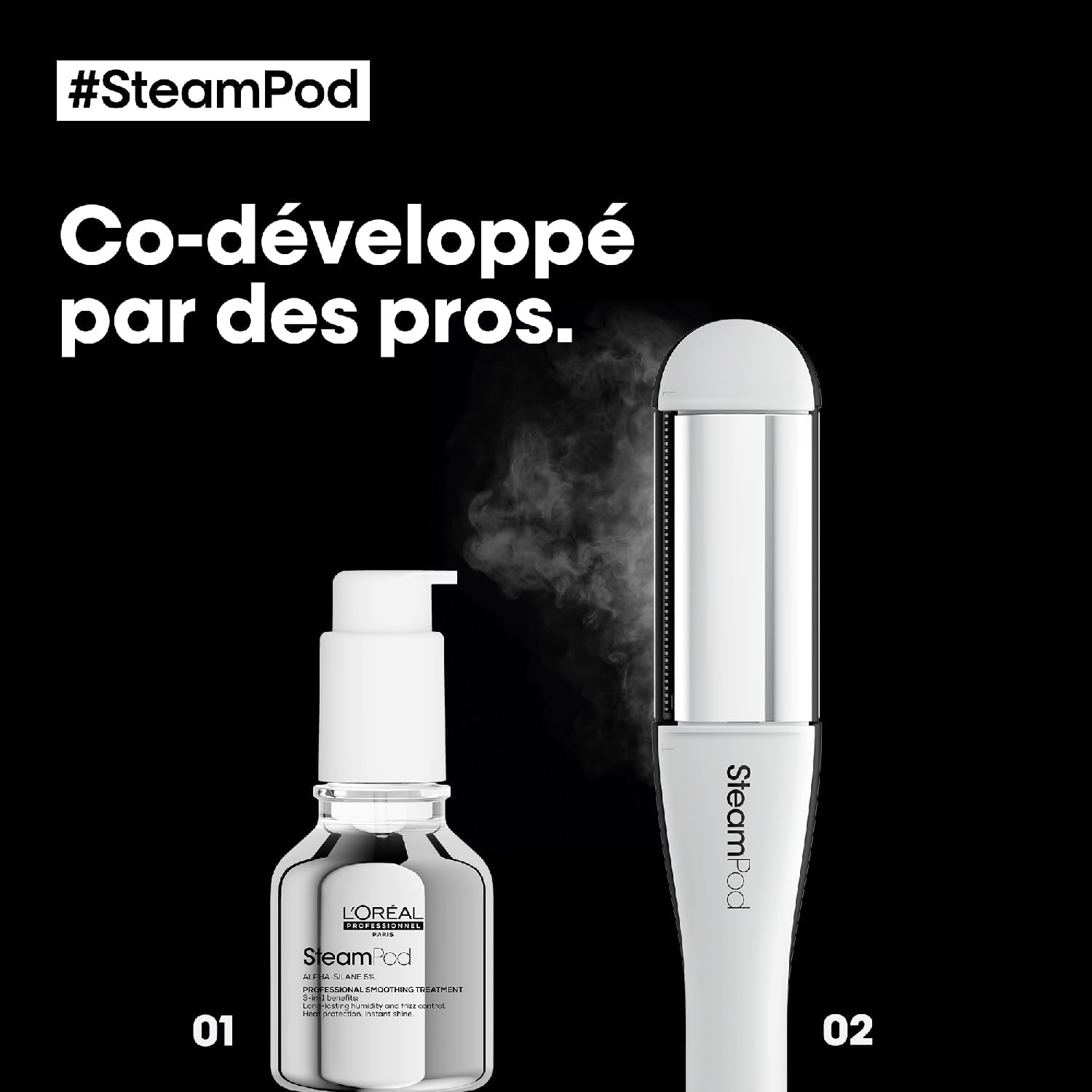 L'Oréal Professionnel - SteamPod Sérum - 50ml - Thermoprotection 230°C, anti-frizz, humidité extrême, formule anhydre, t