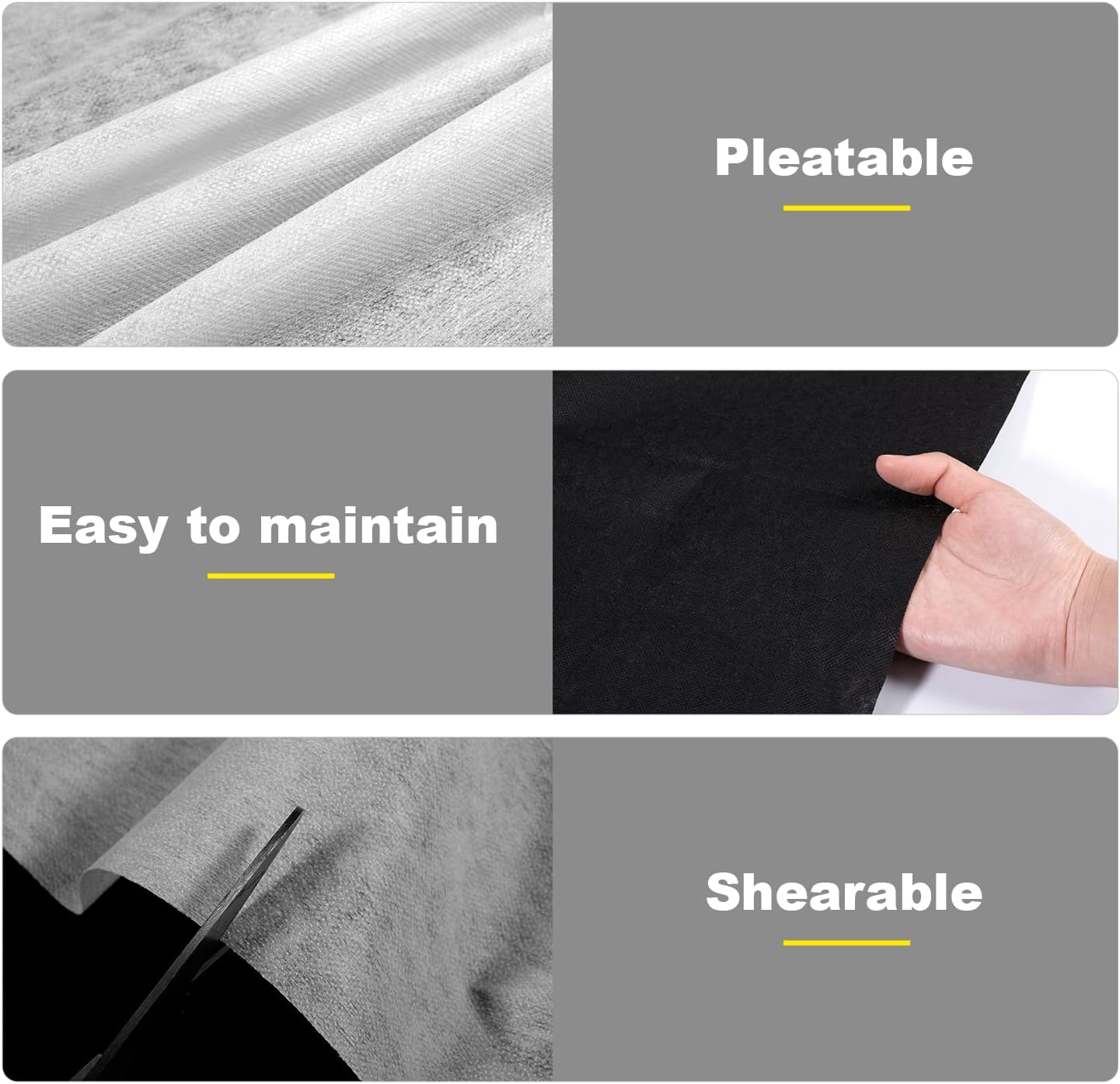 Entoilage thermocollant - 100x200 cm - blanc/noir, non-tissé, découpable, fusible, 2 pièces