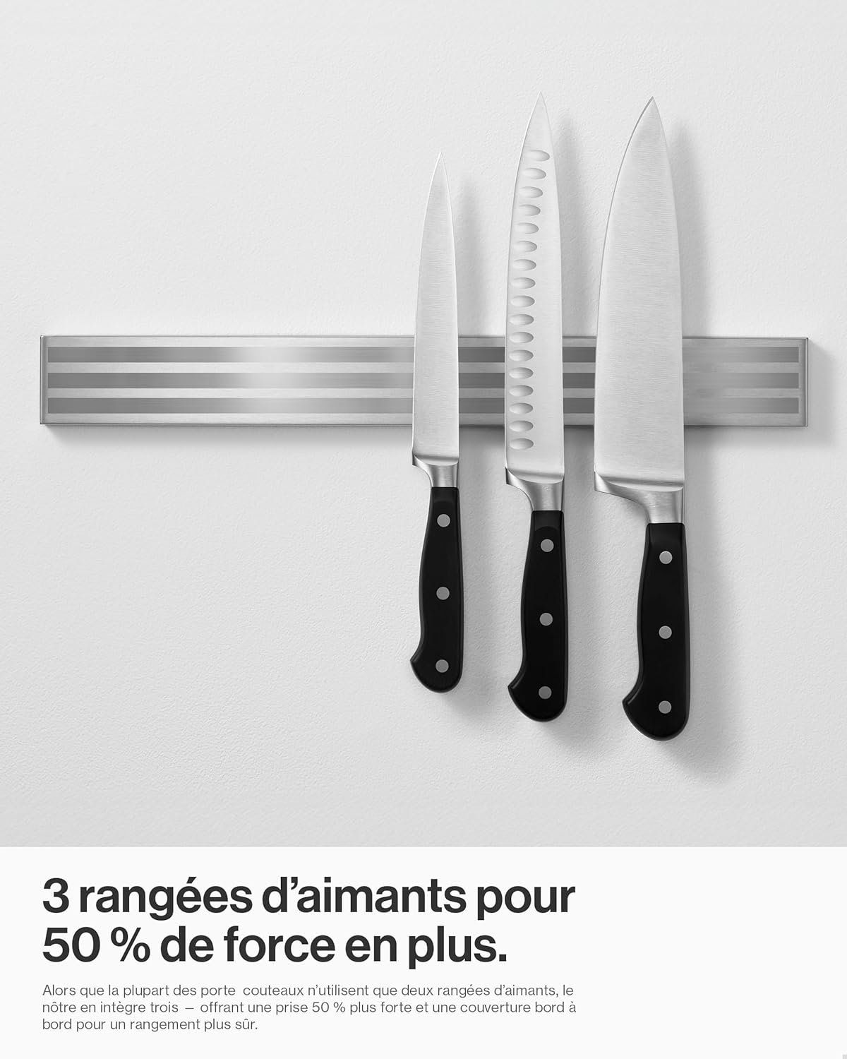 LARHN - porte-couteaux inox - 40 cm - aimant mural extra puissant