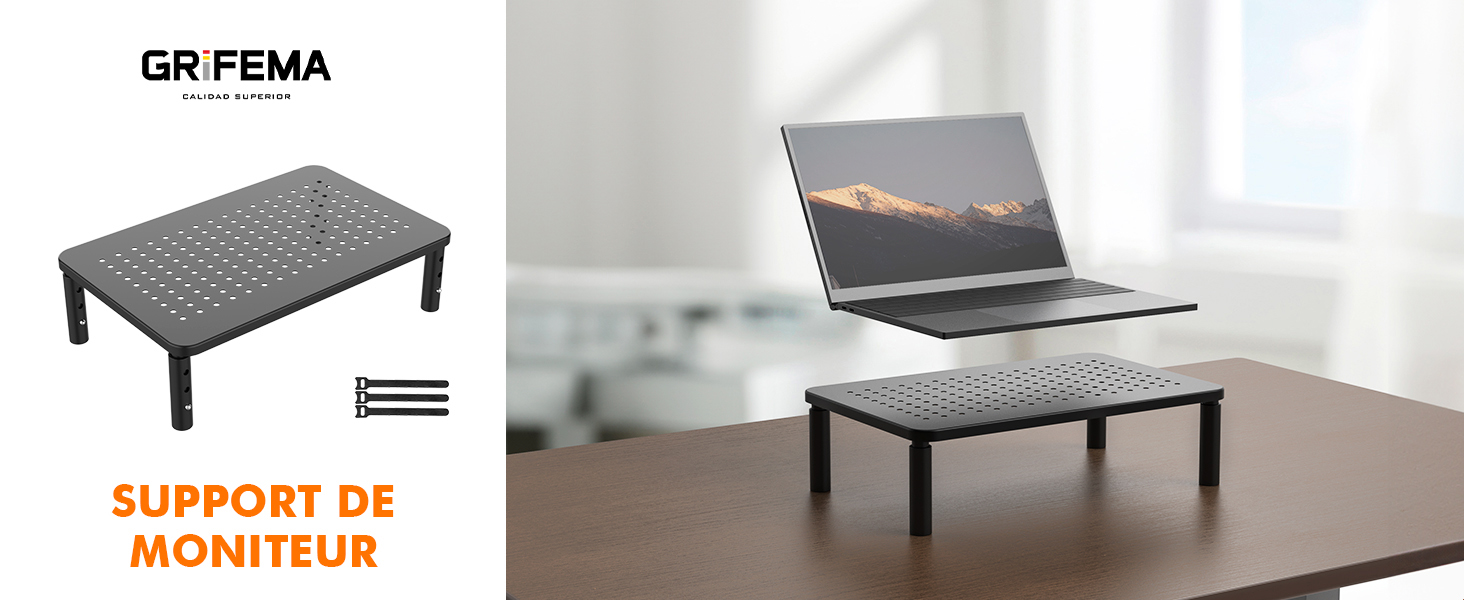 La plate-forme ou le support en maille grise, qui soutient un ordinateur portable, semble être un accessoire de refroidissement ou d'élévation.