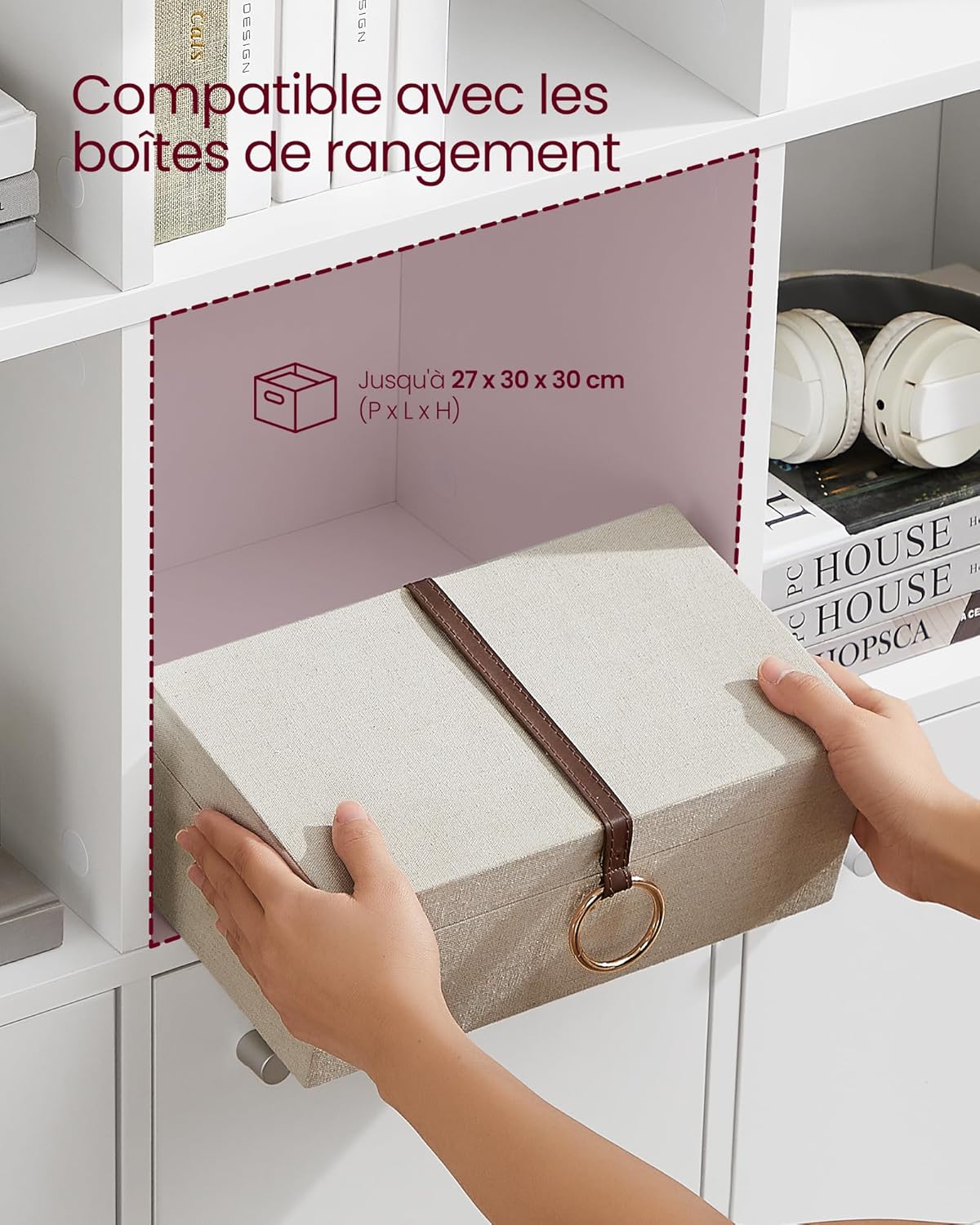 VASAGLE - bibliothèque 3 niveaux, 3 placards, 29x97,5x97,5cm LBC33WT