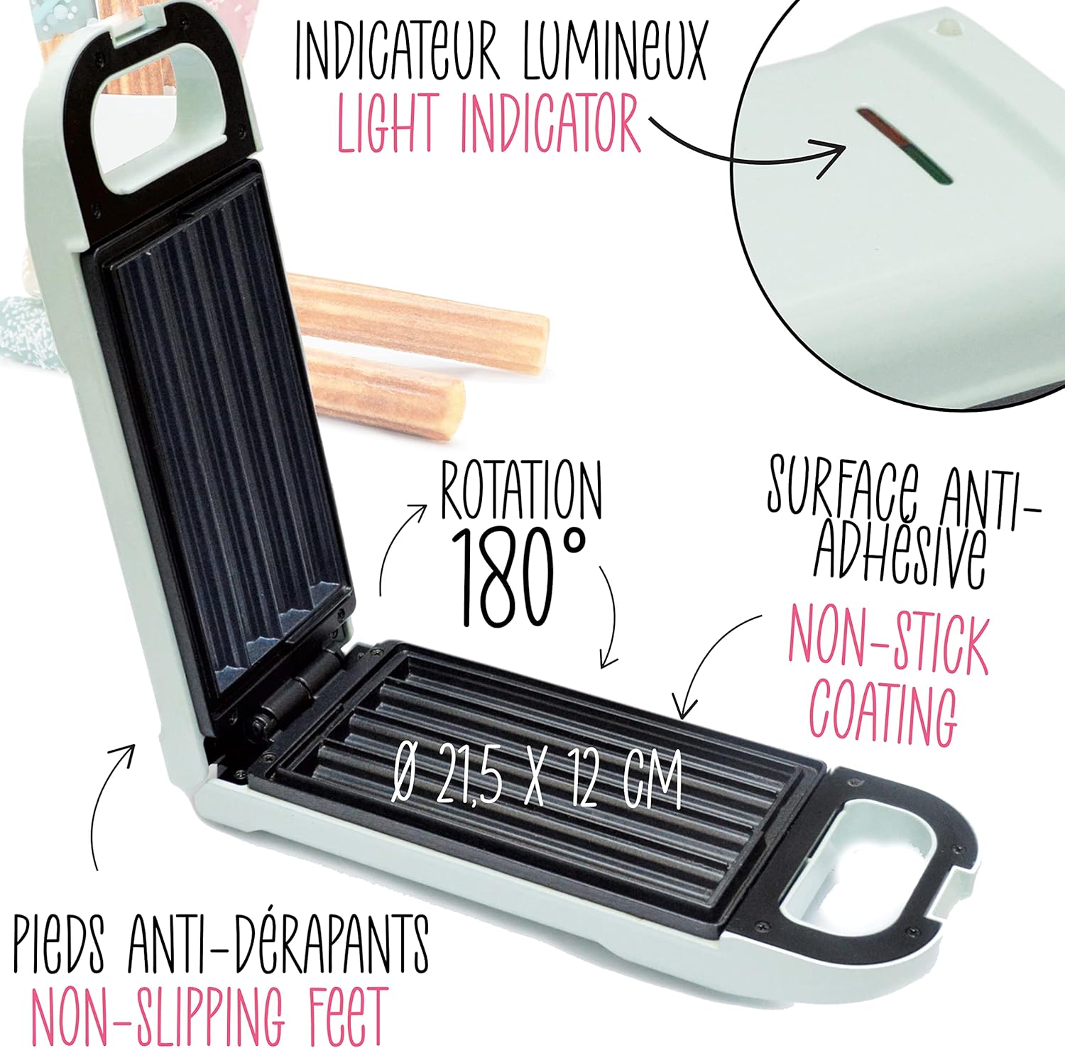 ScrapCooking - Factory 3888 - churros maison, rotation 180°, plaque antiadhésive