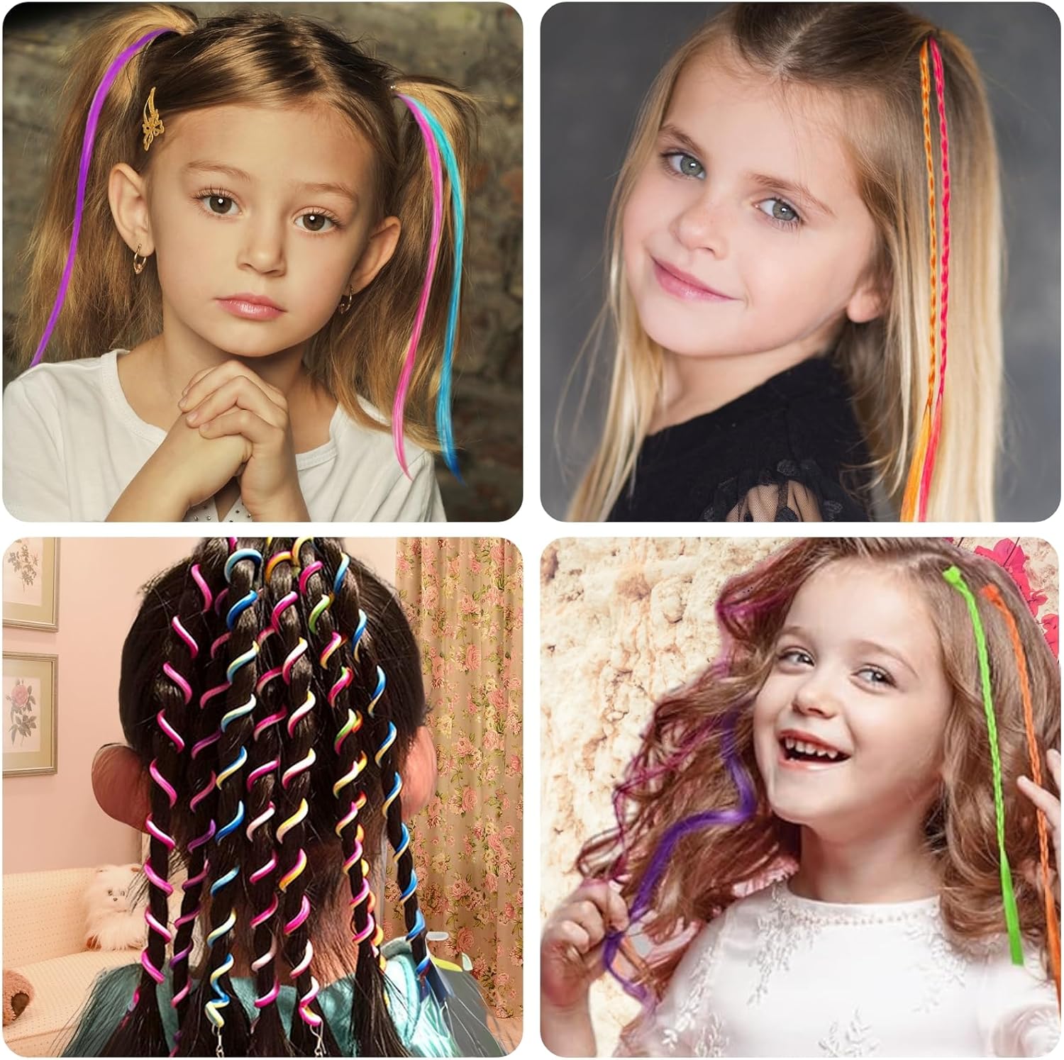 Extension à clip cheveux colorés - 36 pièces - mèches colorées pour enfants - KEYRI36