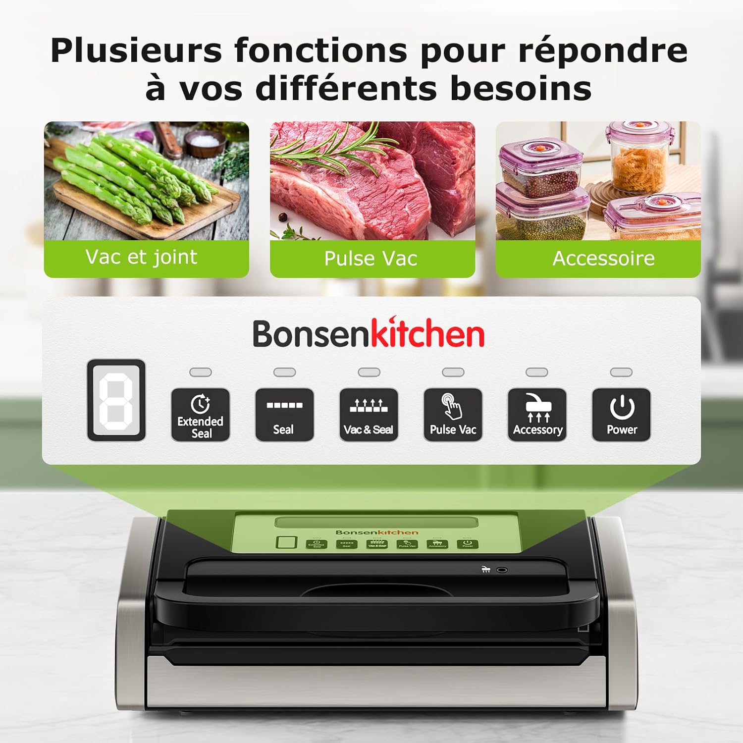 Bonsenkitchen - Machine sous vide série Globefish - compacte, silencieuse, poignée verrouillée, cutter intégré
