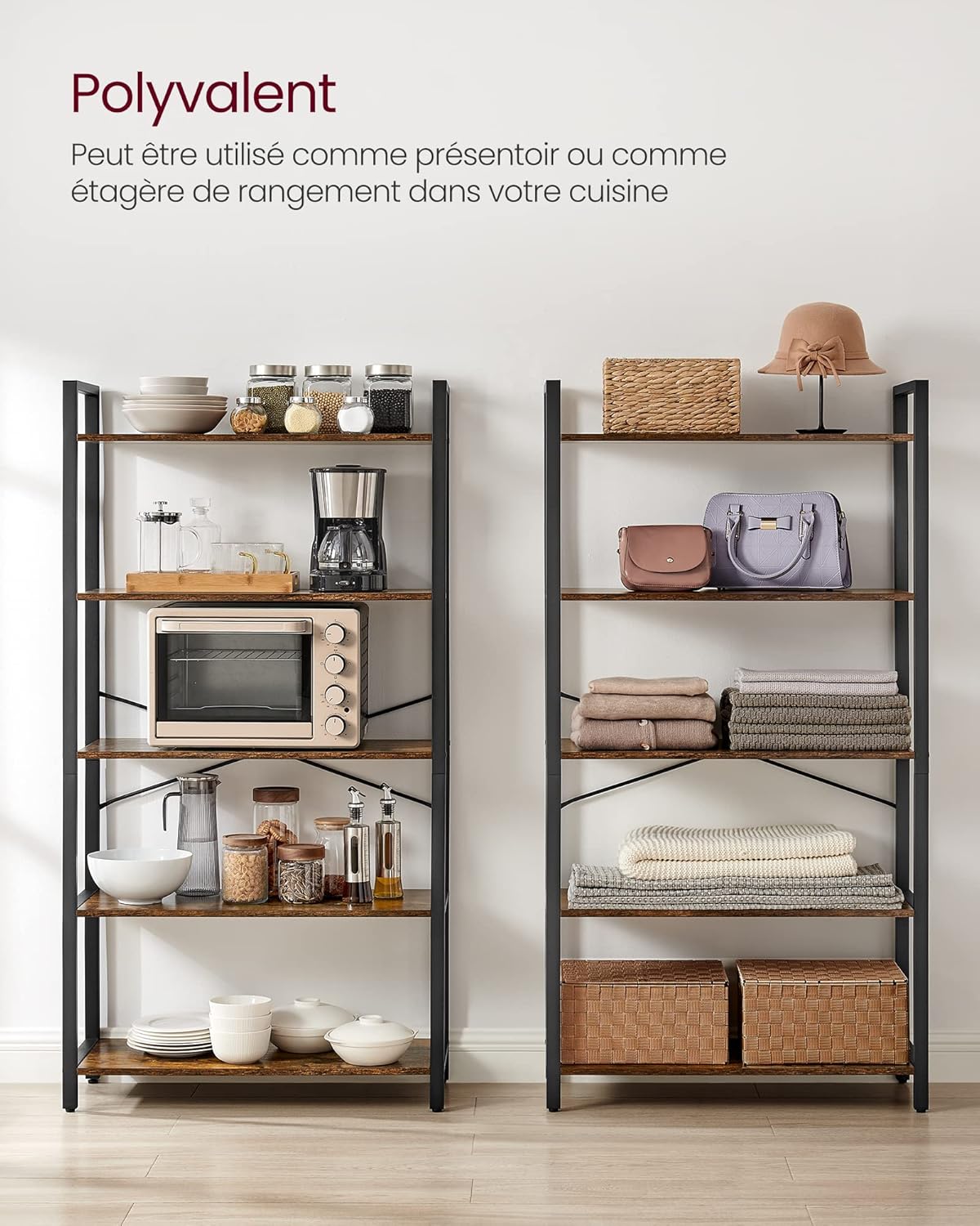 VASAGLE - étagère industrielle 5 niveaux, 30x66x153cm, marron/noir LLS061B01