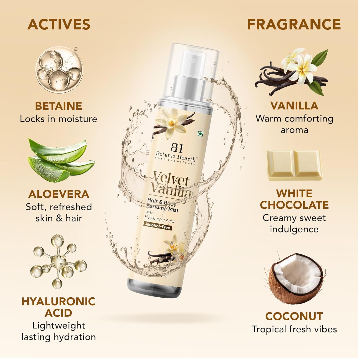 Botanic Hearth - Brume parfumée vanille - 100 ml - Déodorant cheveux & corps, fraîcheur longue durée