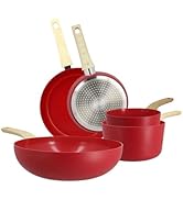 MENASTYL - Set de 5 pièces Colorama magenta - Poêles/Casseroles/Wok - En aluminium - Revêtement a...