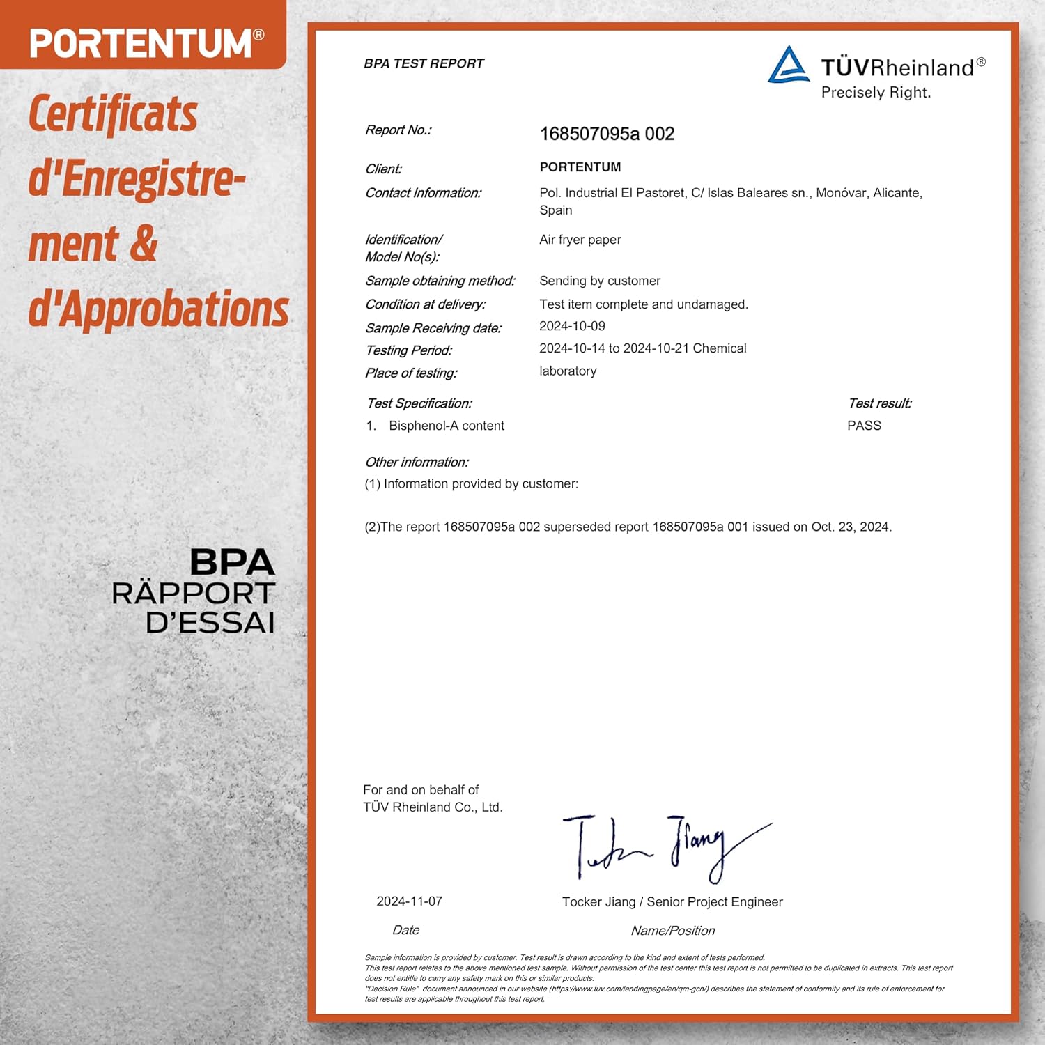 PORTENTUM - papier cuisson air fryer - 20x24cm - 100 pièces sans BPA