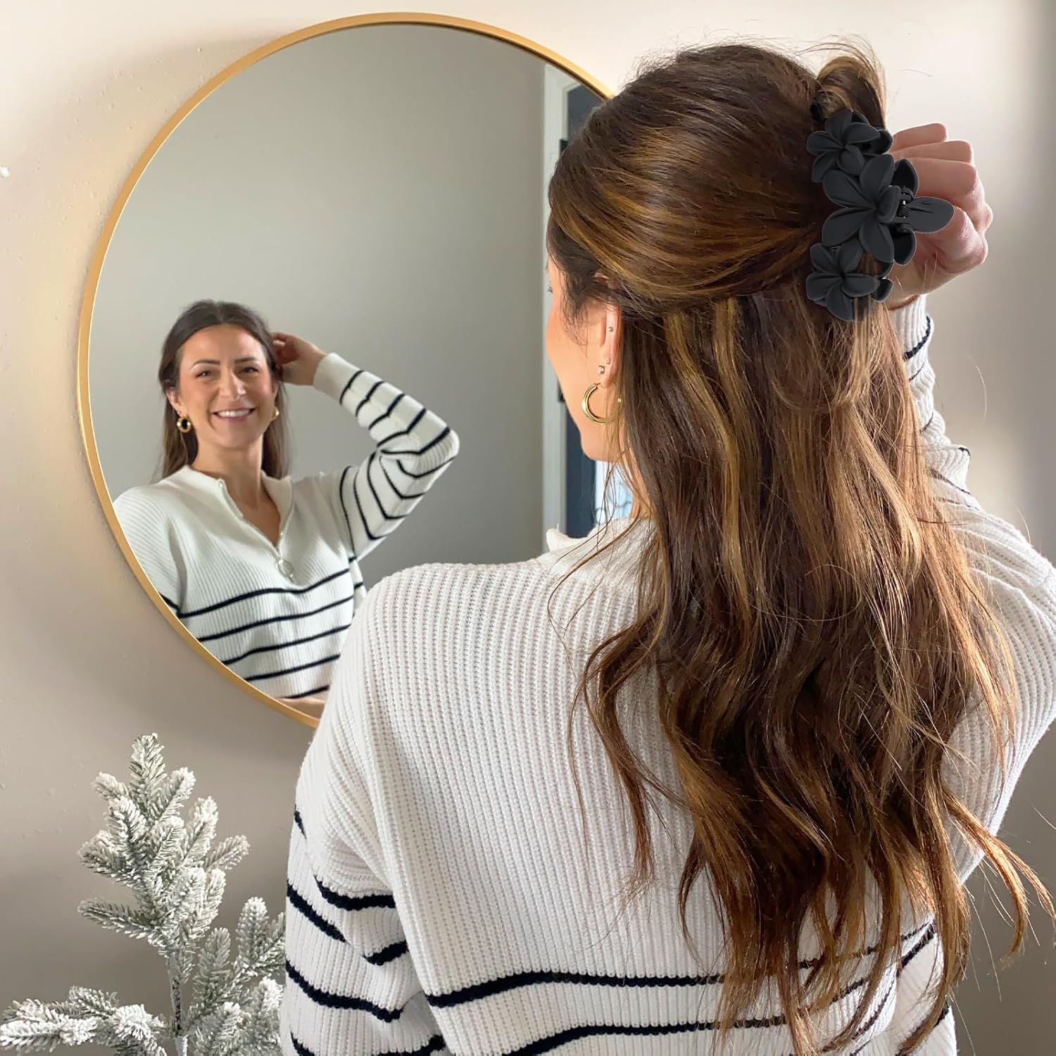 Pinces à cheveux - fleur double dents, 11cm, antidérapantes, lot de 6