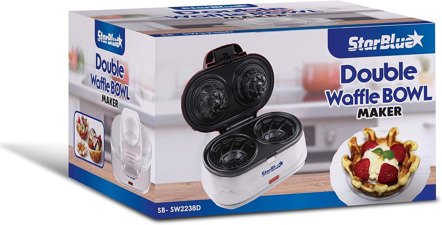 StarBlue - Double Gaufrier - 1200W, 220-240V, gaufres coupelle, prise UK/EU