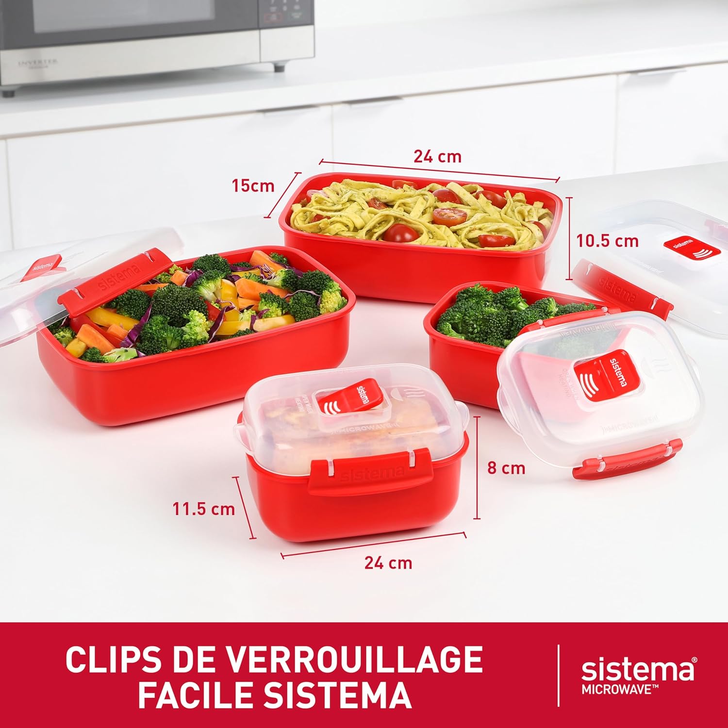 Sistema - Heat and Eat rectangulaire - 1,25L/525ml - micro-ondes, couvercle clipsé, valve vapeur - 82005