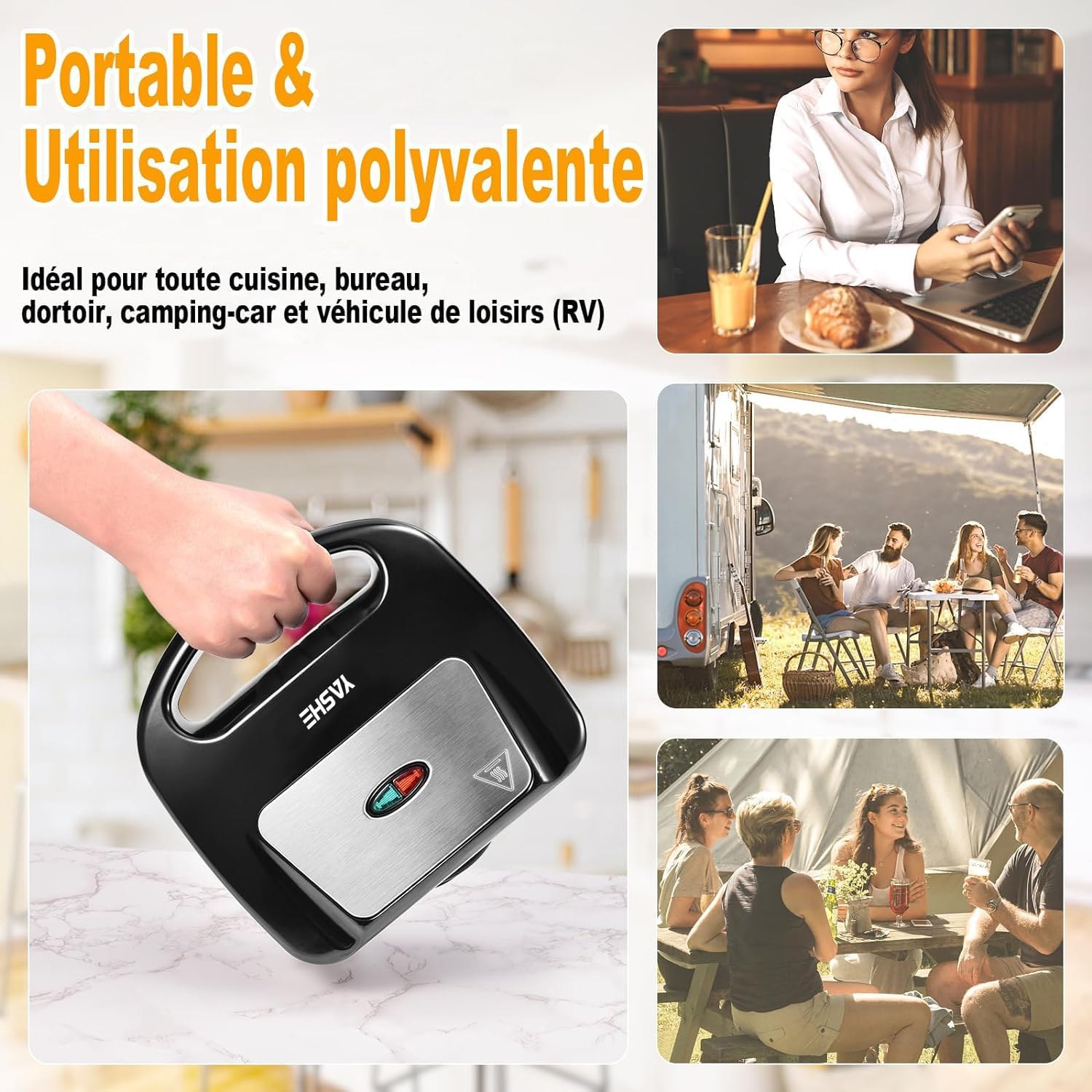 YASHE - Gaufrier 750W - 2 gaufres, plaques antiadhésives, thermostat auto