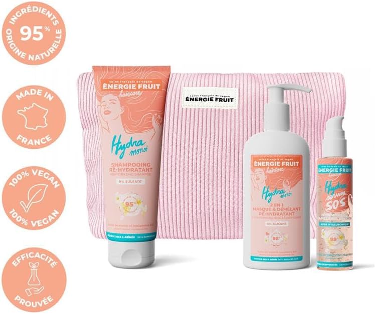 Energie Fruit - Routine capillaire Monoi & acide hyaluronique - trio soin cheveux secs, trousse offerte