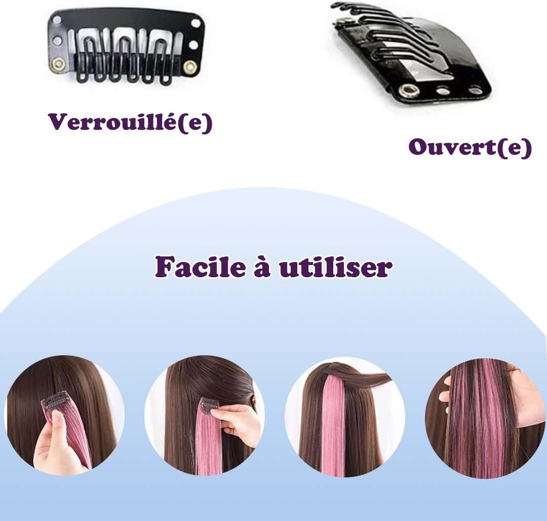 Extensions de cheveux - mèches colorées, 12 pièces, clips, Pourpre