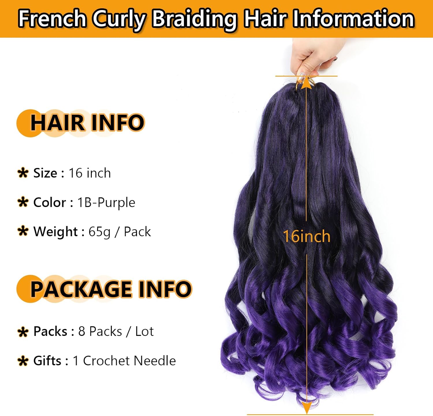 French Curl Braids - tresses afro bouclées 41cm, 8 paquets, 1B/Purple