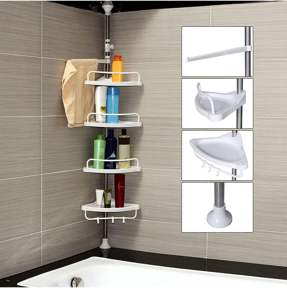 SONGMICS - étagère de douche réglable, 95-300cm, inox, 4 niveaux, BCB02SW