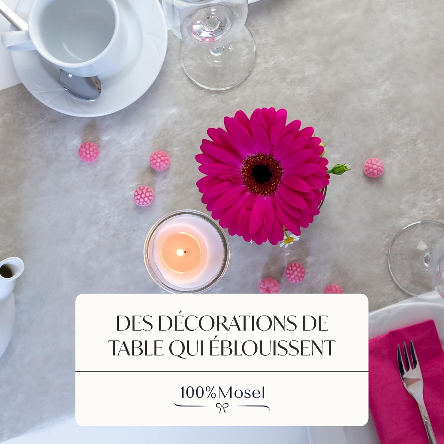 100%Mosel - Chemin de table non-tissé, gris 30x2500cm, décorations occasions