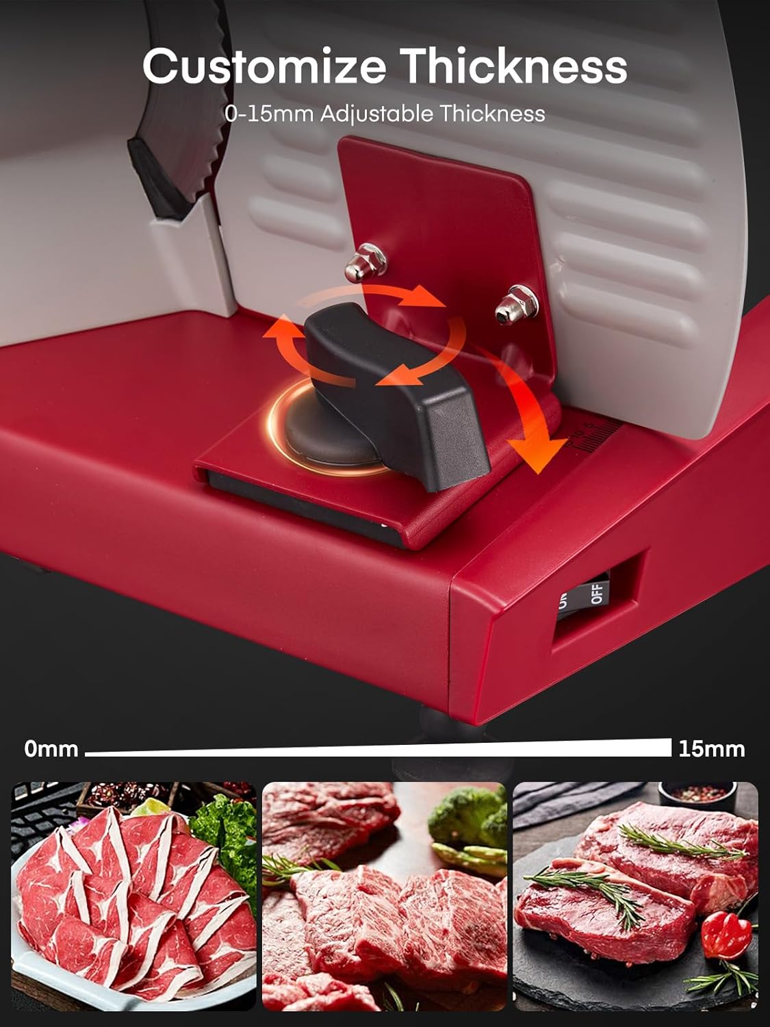 Trancheuse électrique - 250W, 19cm, 3 lames, épaisseur réglable, sécurité