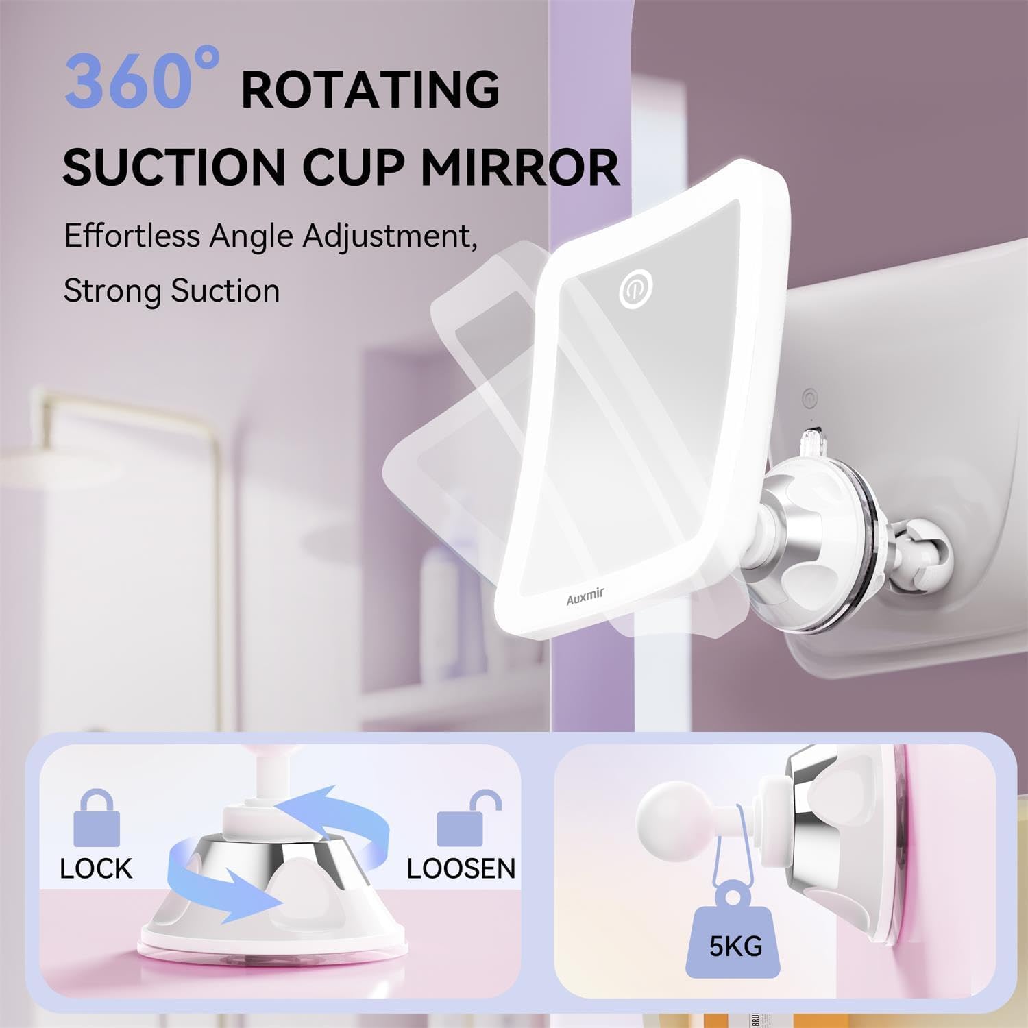 Auxmir - miroir grossissant 30X - 2000mAh - 40 LEDs tactile, ventouse 360°
