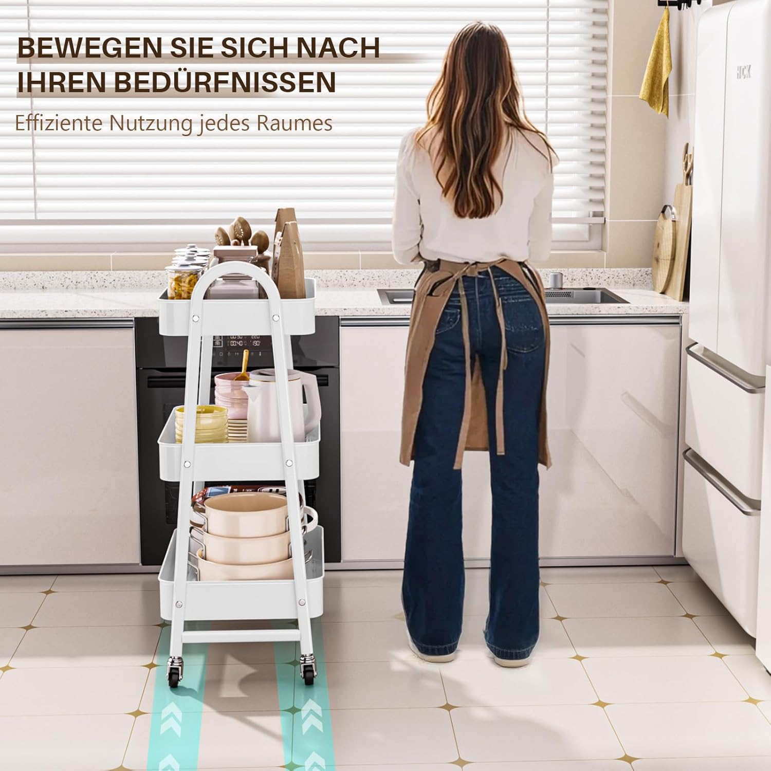 Chariot mobile 3 niveaux - métal, roulettes, 2 freins - blanc