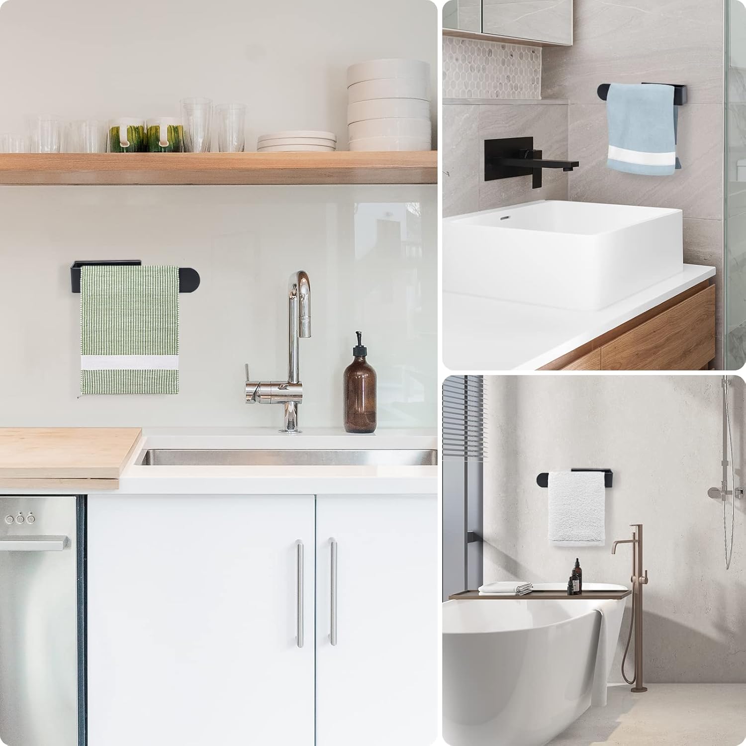 BillyBath - porte-serviettes lot de 2 - 20 cm - fixation adhésive ou perçage