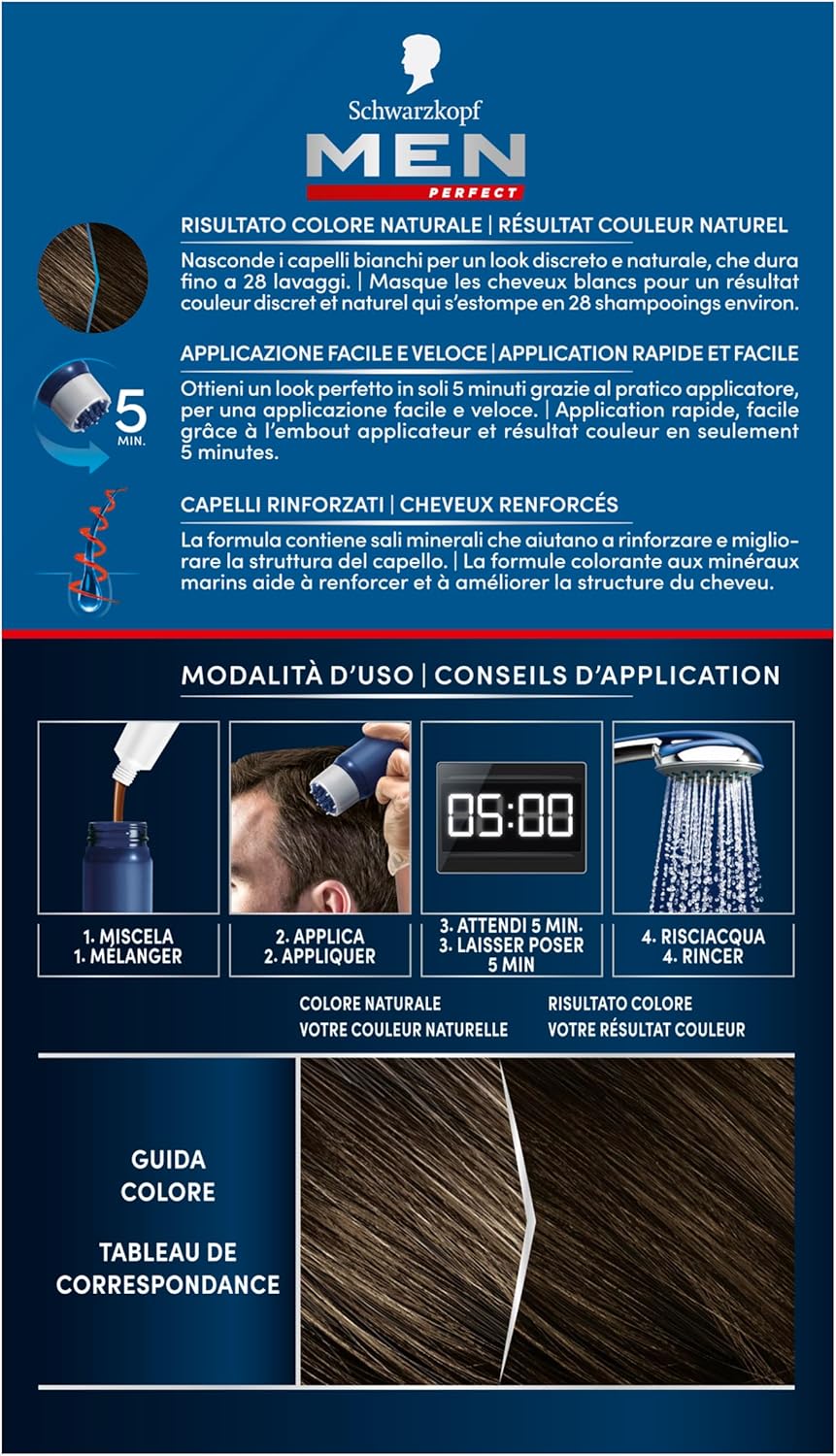 Schwarzkopf - Men Perfect gel colorant homme - application rapide, sans ammoniaque, résultat naturel - châtain foncé 70