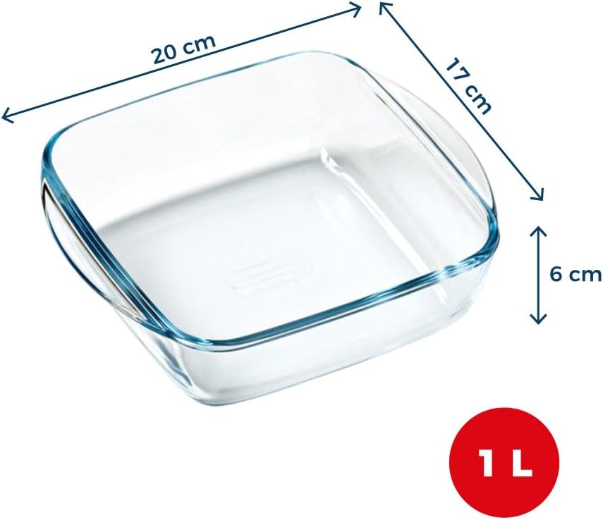 Pyrex - Prepware carré - 20x17 cm - plat verre 1L, usage au four