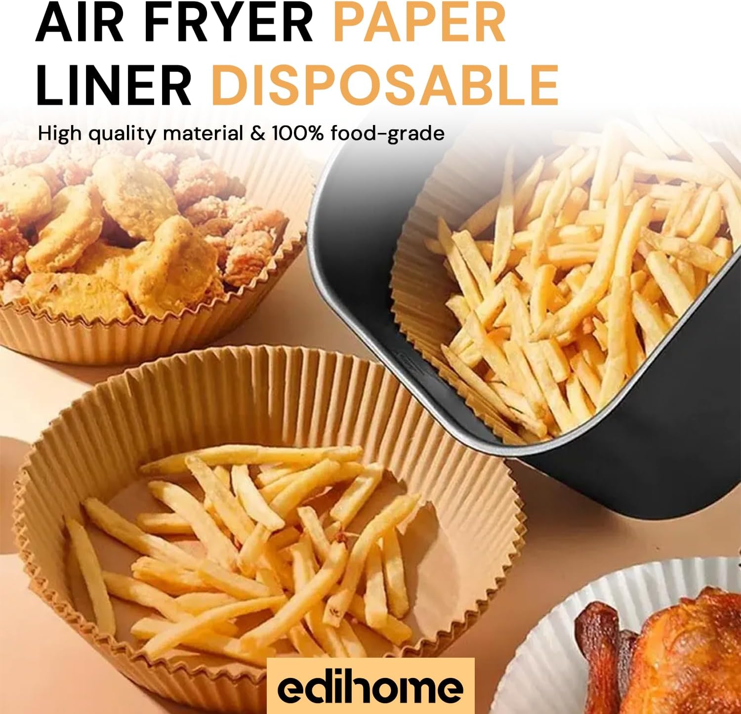 edihome - Papier Cuisson Air Fryer - 16-20 cm - 100 unités, jetable, BPA free