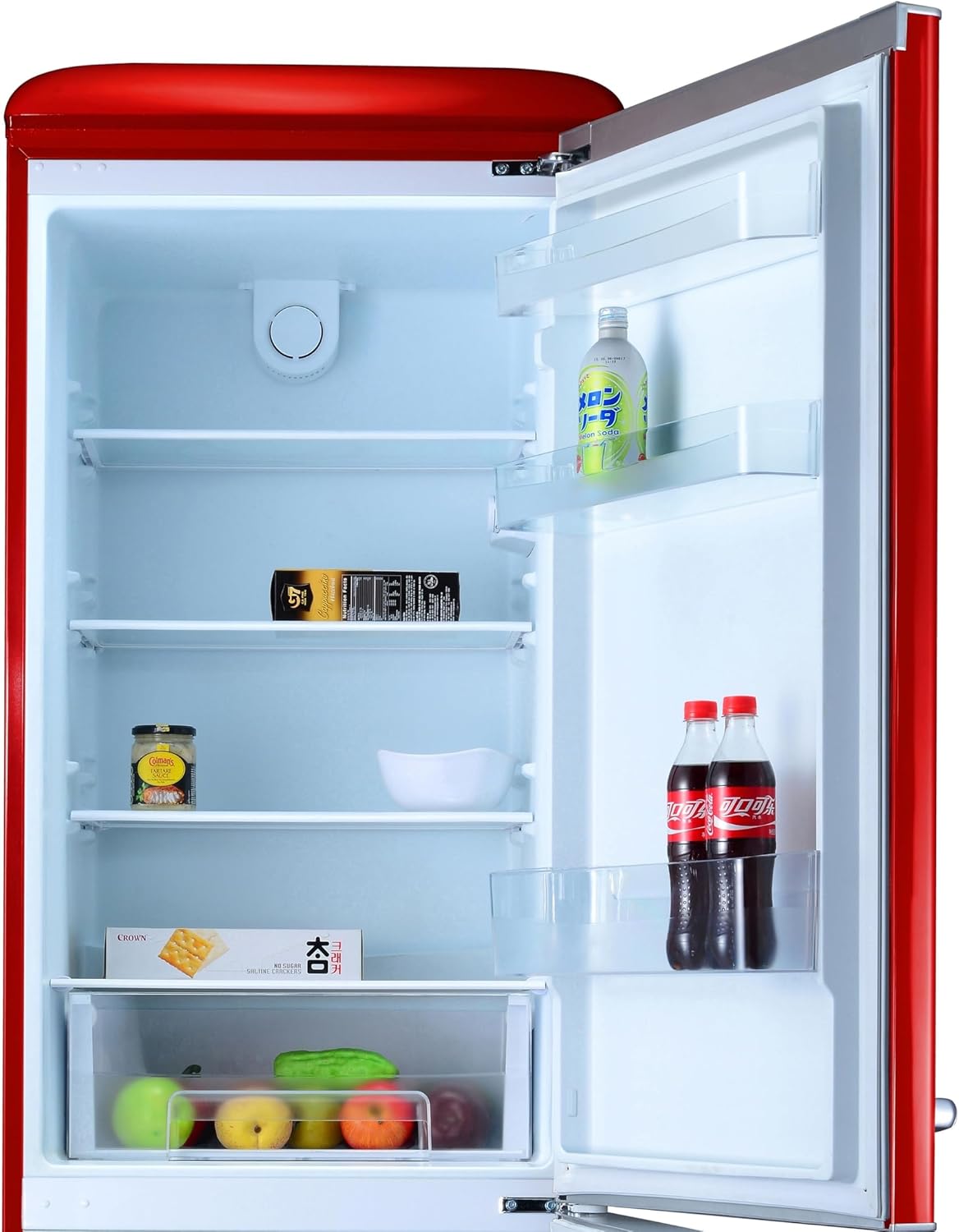 GEDTECH - Réfrigérateur vintage combiné 310L, congélateur bas, rouge, GCBV310RD