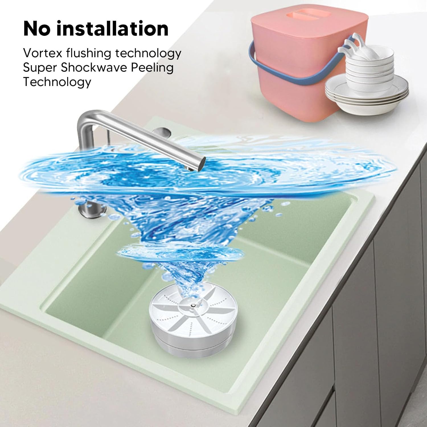 Focket - Mini lave-vaisselle portable USB, sans fil, arrêt auto, compact