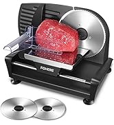 Trancheuse Electrique 200W à Jambon et Saucisson, 2 Lames Détachable de 19 cm, 0-15 d'épaisseur P...