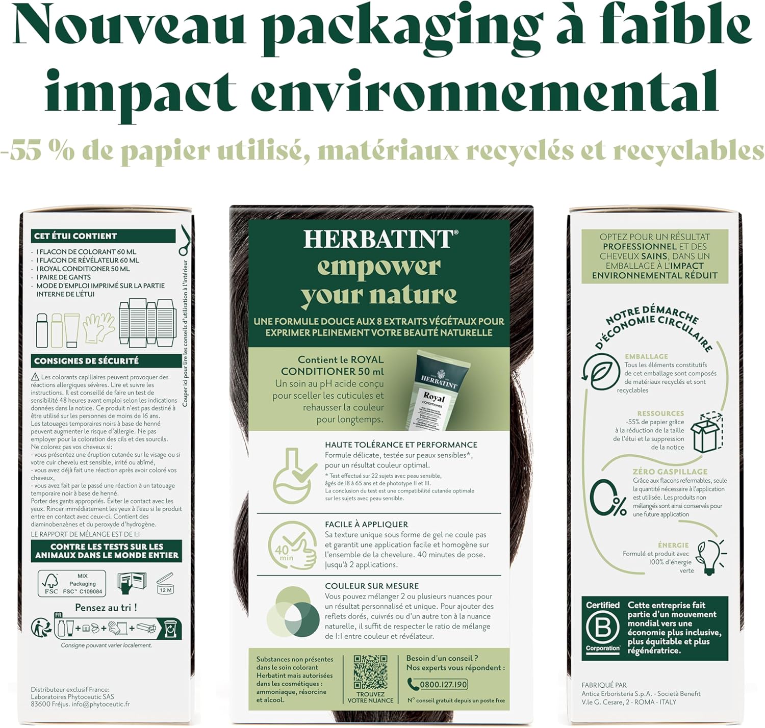 Herbatint - Soin Colorant Permanent 170ml - Châtain Foncé, Sans Ammoniaque, 8 extraits bio, 3N