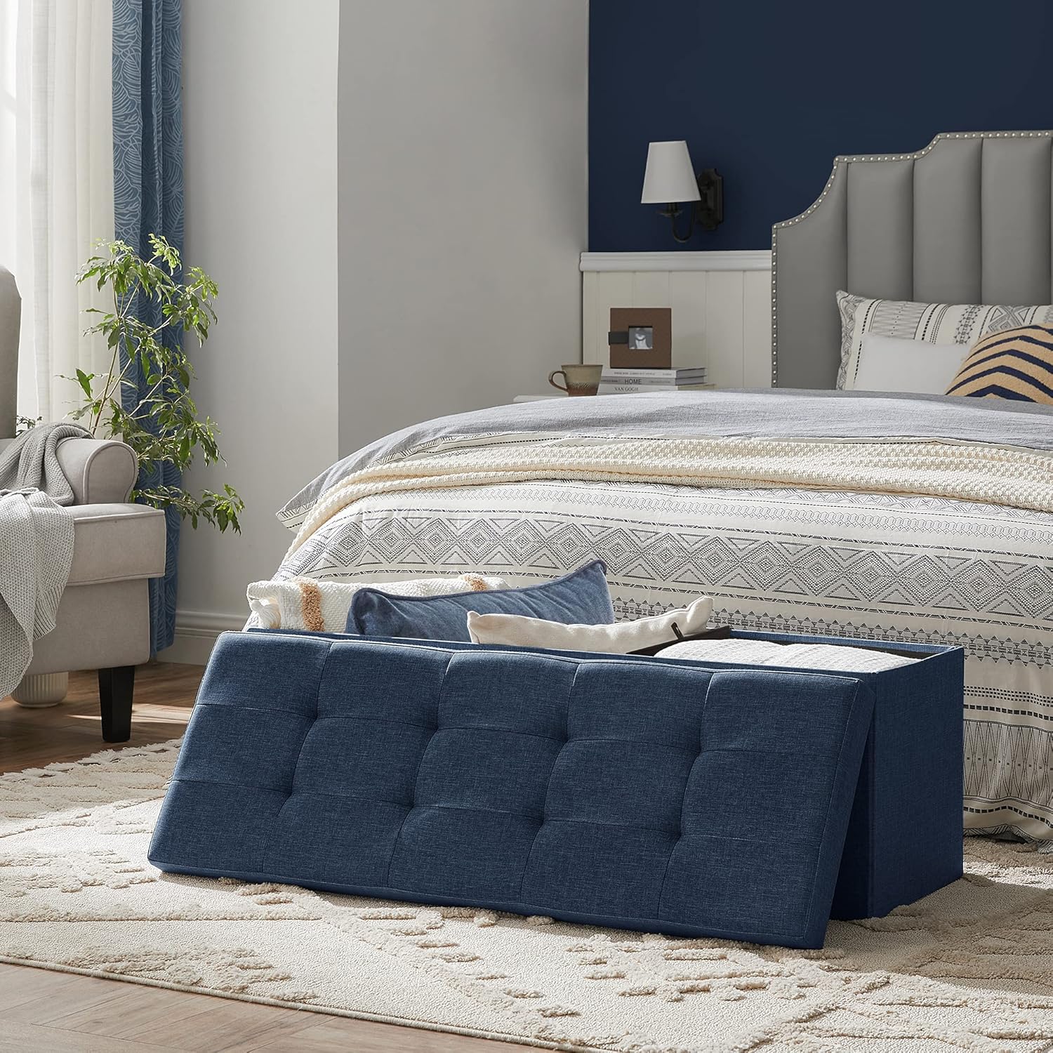 SONGMICS - Mazie Collection - 110 cm - banc pliable, rangement, bleu, LSF77IN