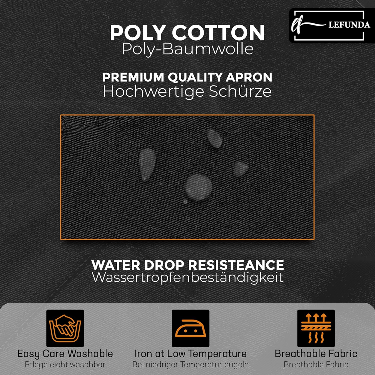 LEFUNDA - tablier cuisine réglable, 3 poches, imperméable, longues lanières