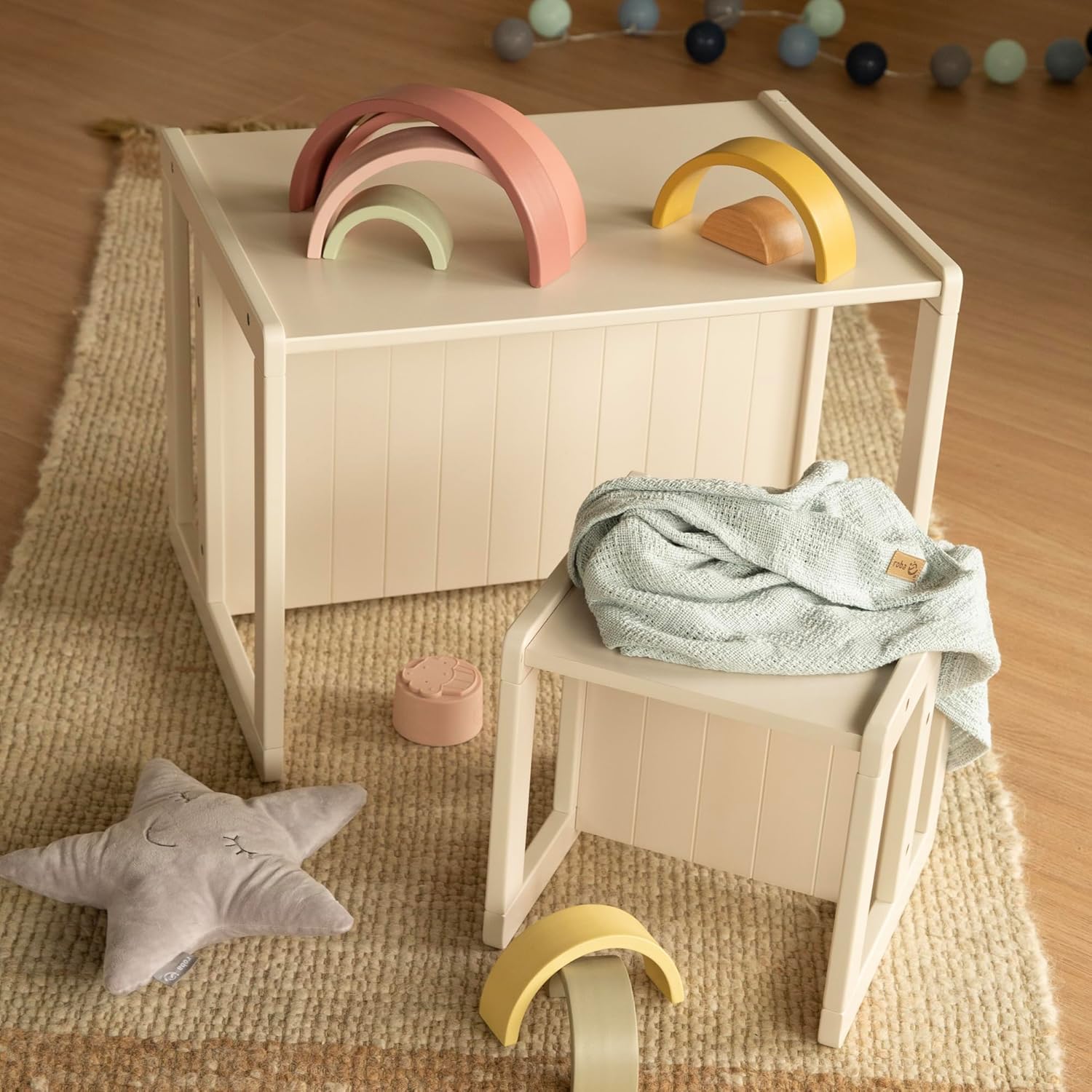 roba - Banc Enfant 2en1 réglable, 57x44 cm, convertible table/bureau, 60 kg, beige