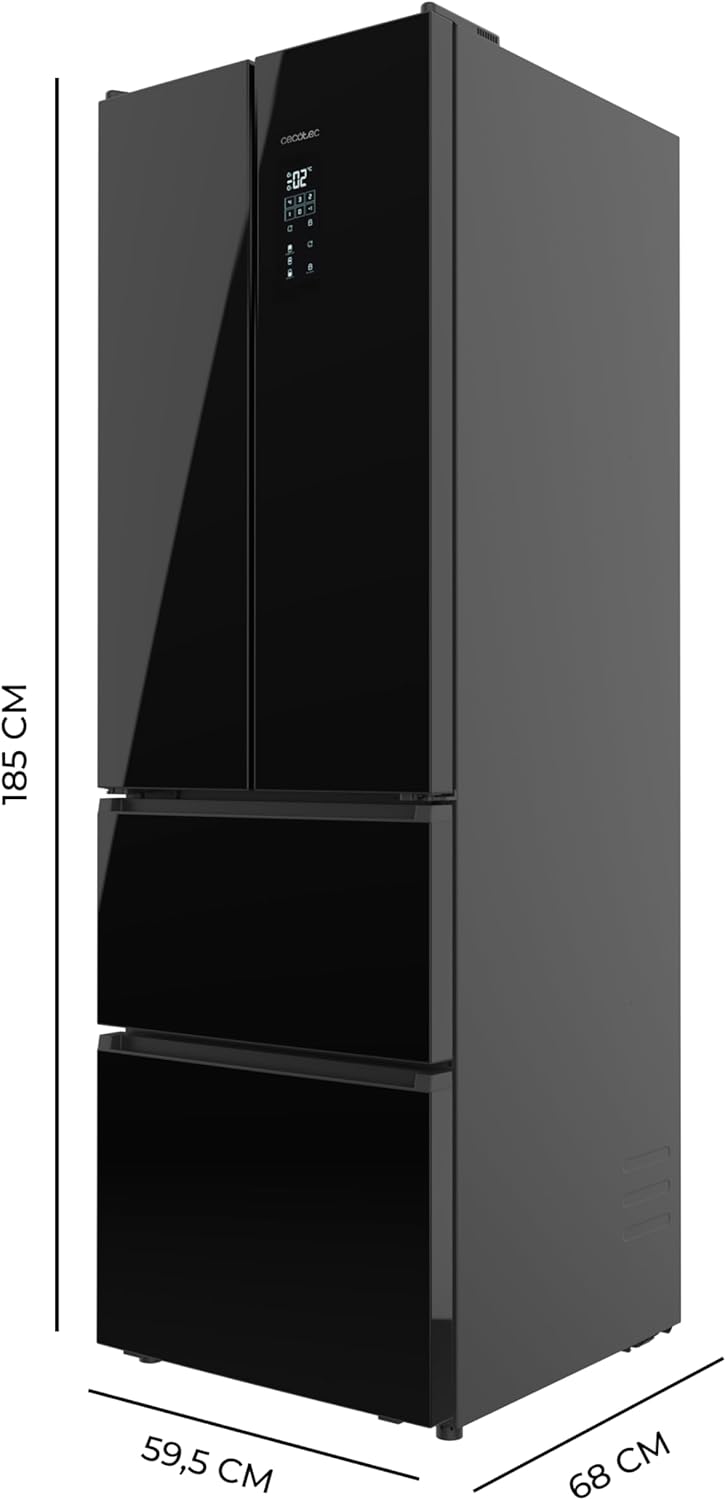Cecotec - Bolero CoolMarket Combi F2D - 185x59,5cm - 395L, Inverter, No Frost, Black Glass F2D395