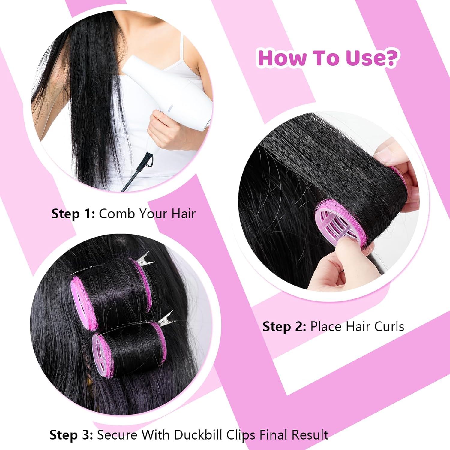 Romon - Set bigoudis cheveux 31 pièces, 3 tailles, avec pinces