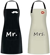 2 Pack Tabliers de Cuisine Étanche, Réglable Tabliers avec 2 Poche pour Femmes Hommes Chef, Tabli...