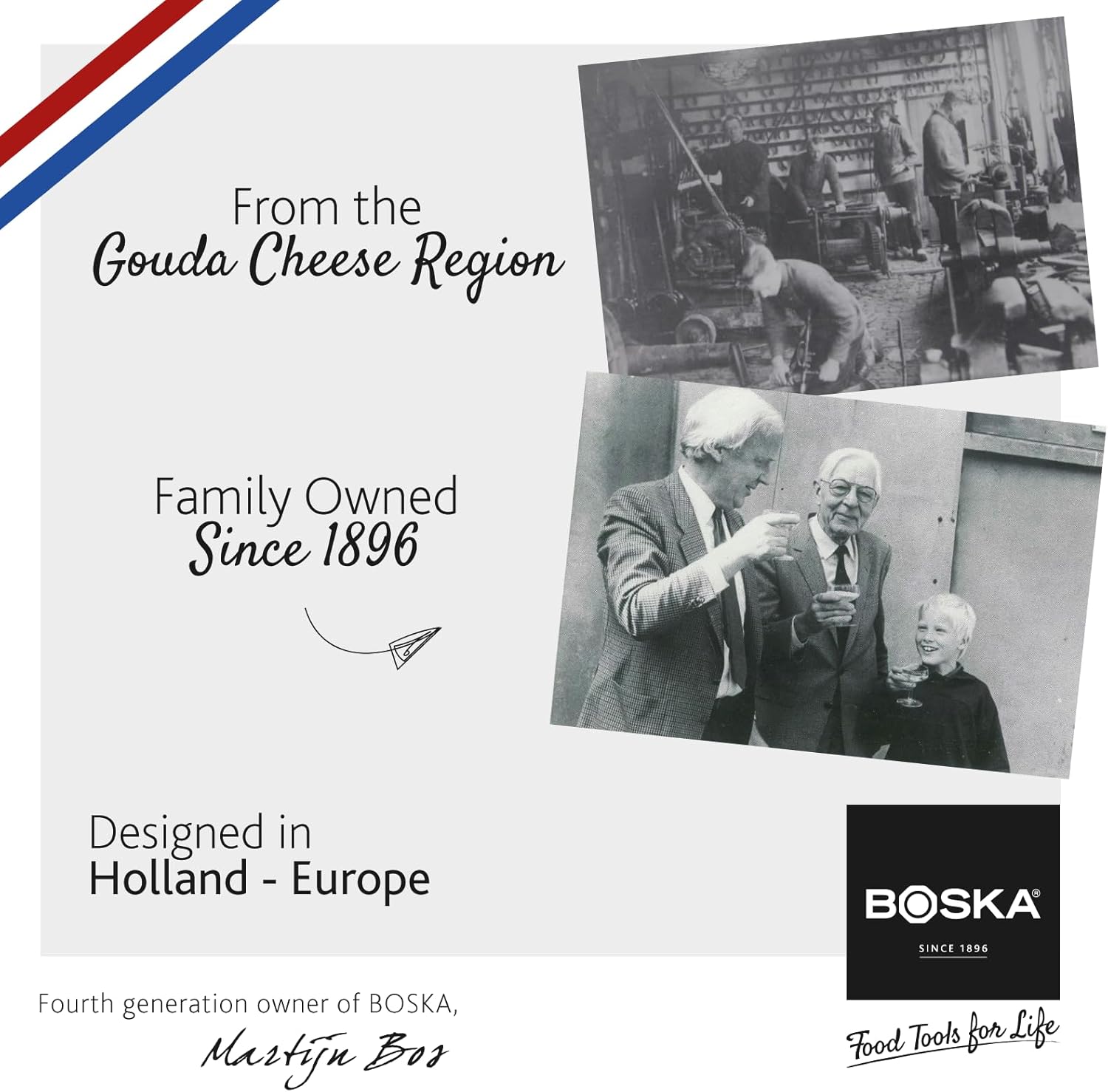 Boska - Amigo série - dimensions non précisées - acier inox, poignée bois, antiadhésif BSF