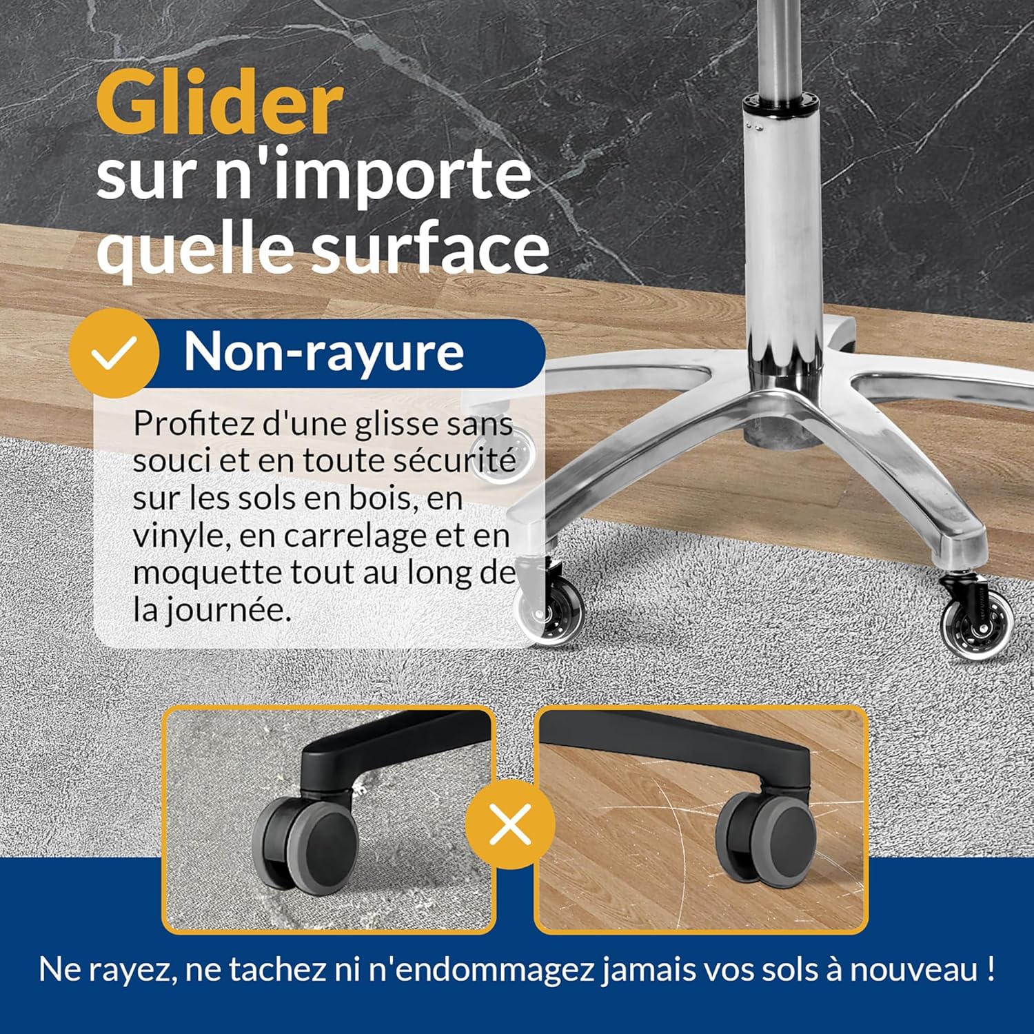 COSYLAND - roulettes chaise bureau 10x22mm - pivotantes, silencieuses