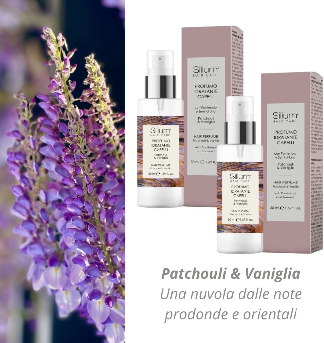 Parfum cheveux hydratant 2x50ml, patchouli vanille, soin intense