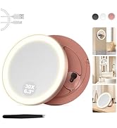 MOMOKUBA Miroir cosmétique avec éclairage, miroir grossissant 30x avec ventouse, 3 couleurs...