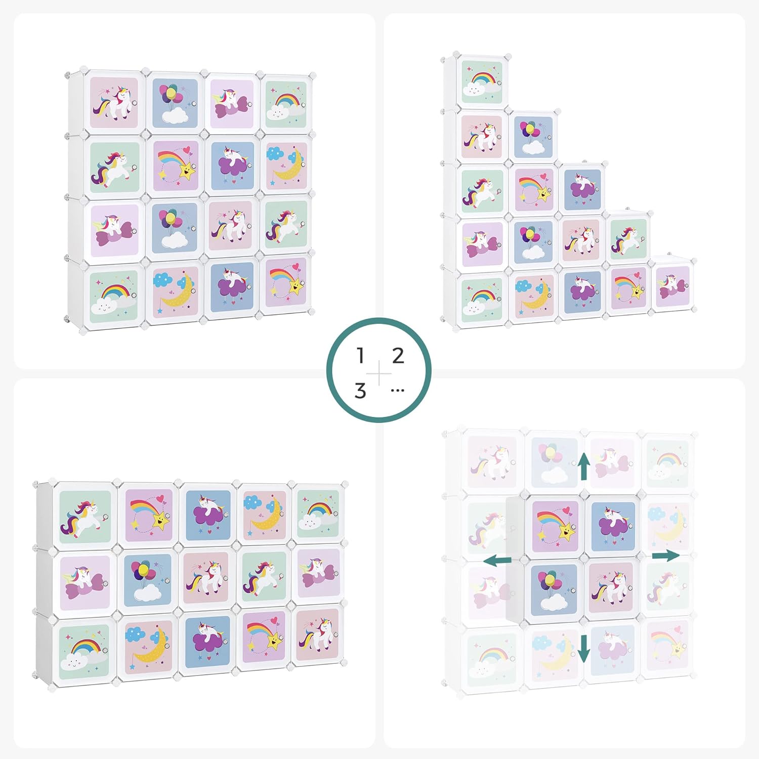 SONGMICS - armoire modulable enfant, 16 cubes, 123x31x123cm, portes, LPC906W01