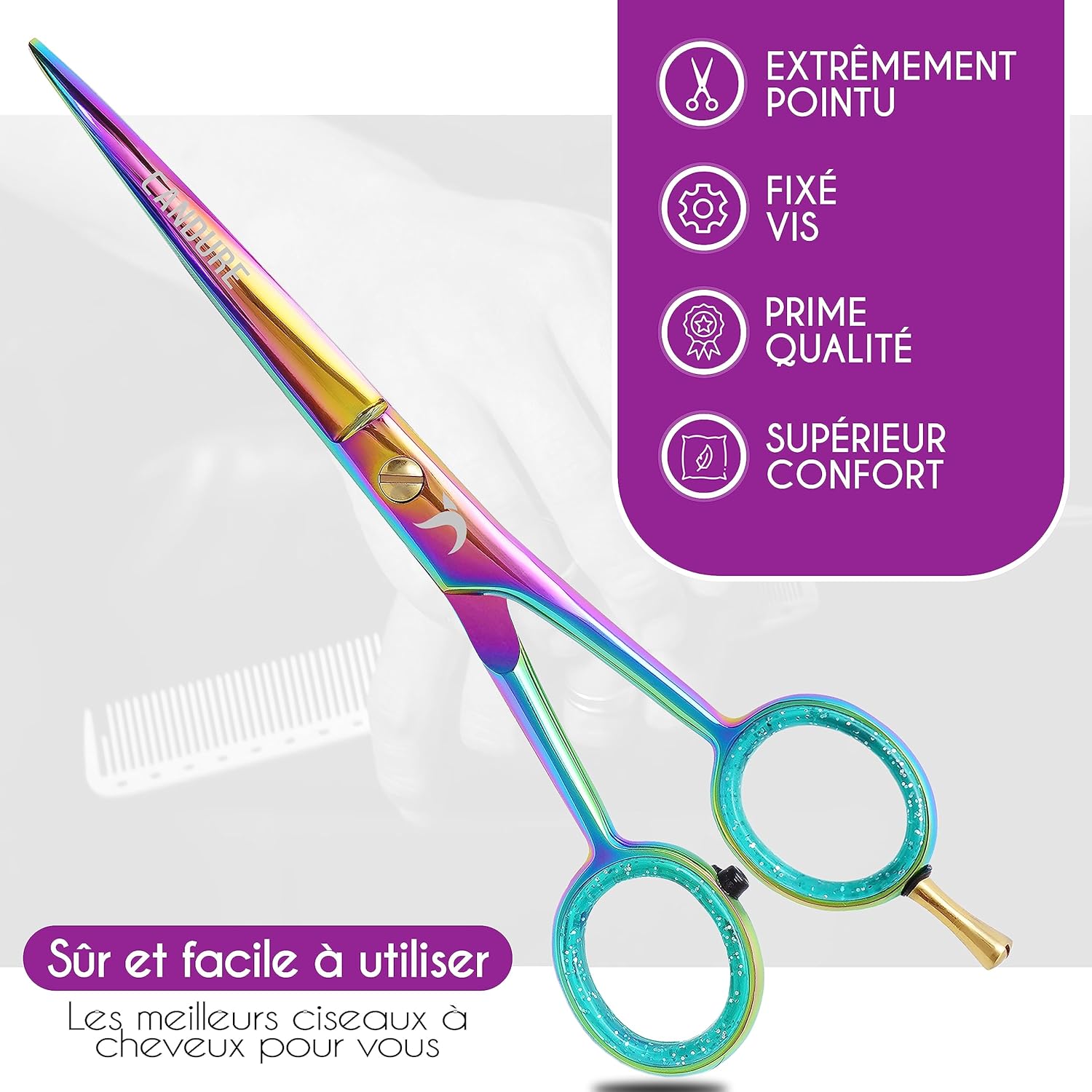 Candure - ciseaux coiffure arc-en-ciel - 6.5