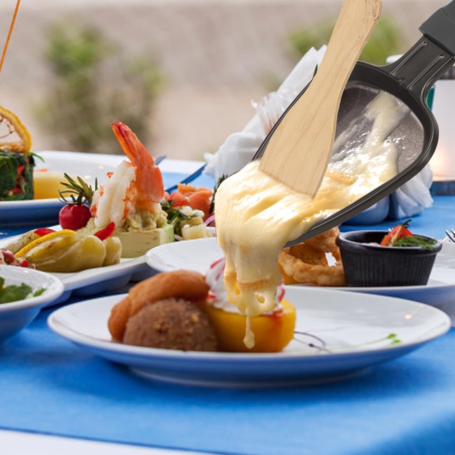 Poêlon à raclette triangle - 18x10cm - revêtement antiadhésif, 4 pelles bois, matériau épais