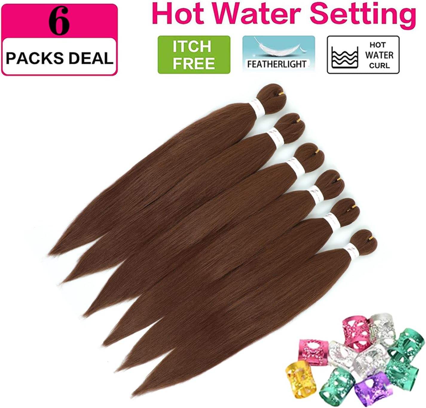 Rajout cheveux tressés - 30 pouces - brun #30, Yaki, 6 paquets, synthétique